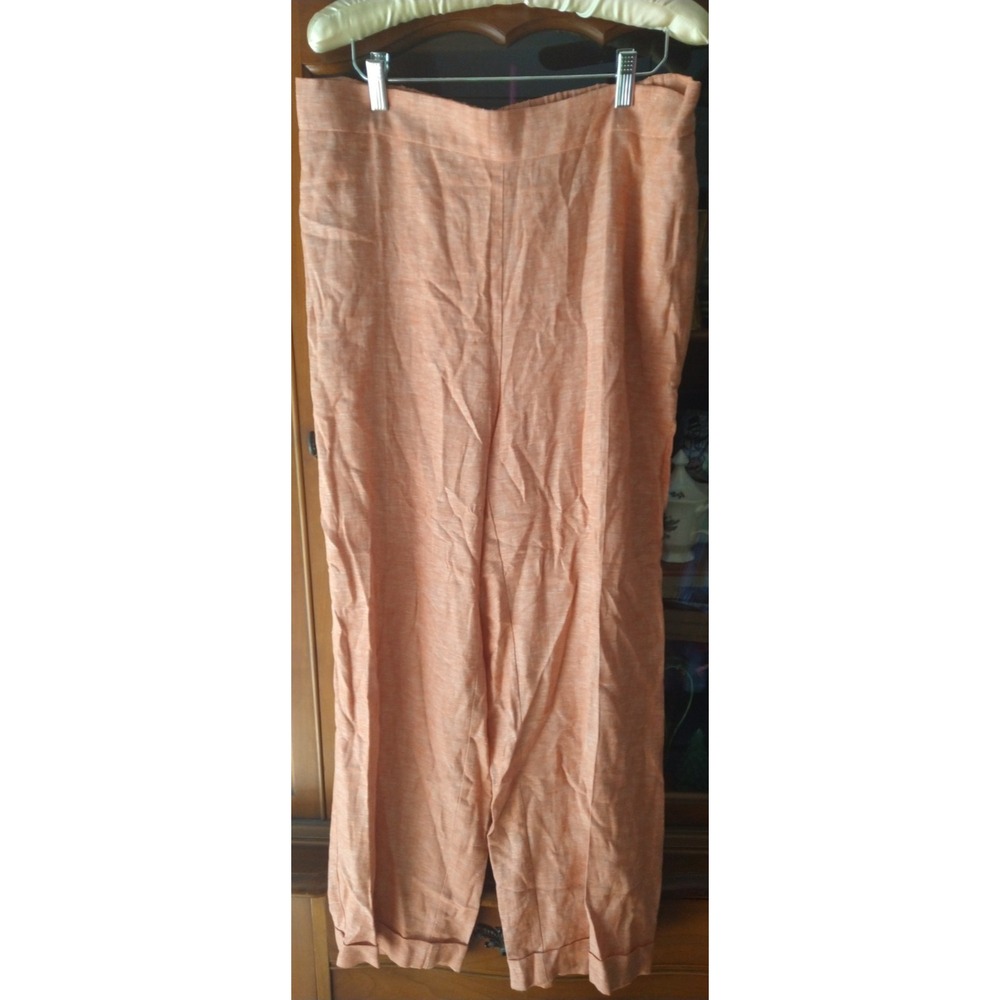Kasper Elastic Waist Linen Blend Pants 1X Orange Textured Lightweight Resort